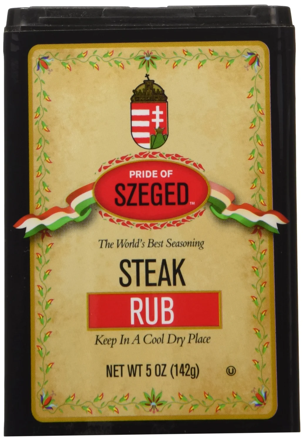 PRIDE OF SZEGED Steak Rub Seasoning Spice Mix, Shaker and Pour Top for Steaks Burgers and Beef, 5oz. Tin, 1-Count