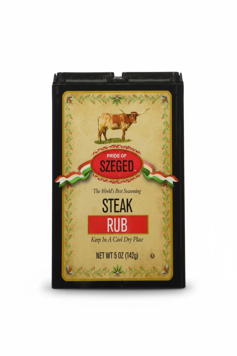 PRIDE OF SZEGED Steak Rub Seasoning Spice Mix, Shaker and Pour Top for Steaks Burgers and Beef, 5oz. Tin, 1-Count