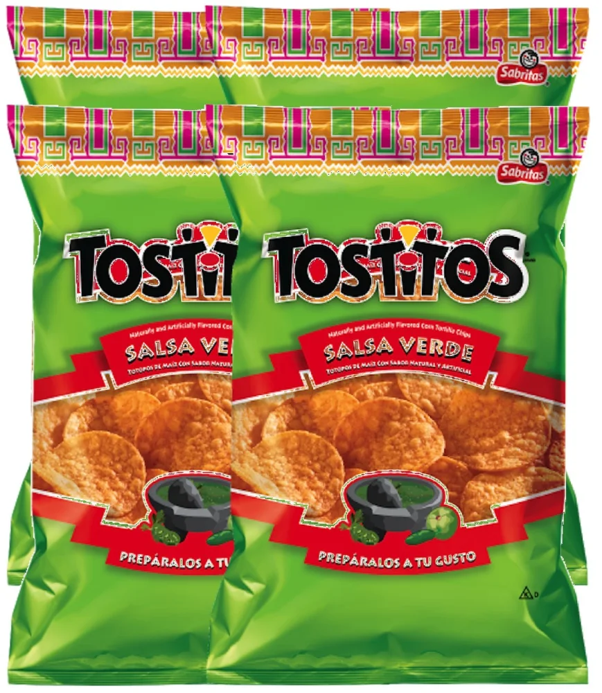 Tostitos Salsa Verde Flavored Tortilla Chips To Dip Snack Care Package for College, Military, Sports 12.5 Oz (4)