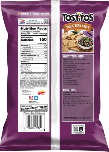 Tostitos Tortilla Chips Black Bean & Garlic Flavored Triangles, 9 Oz