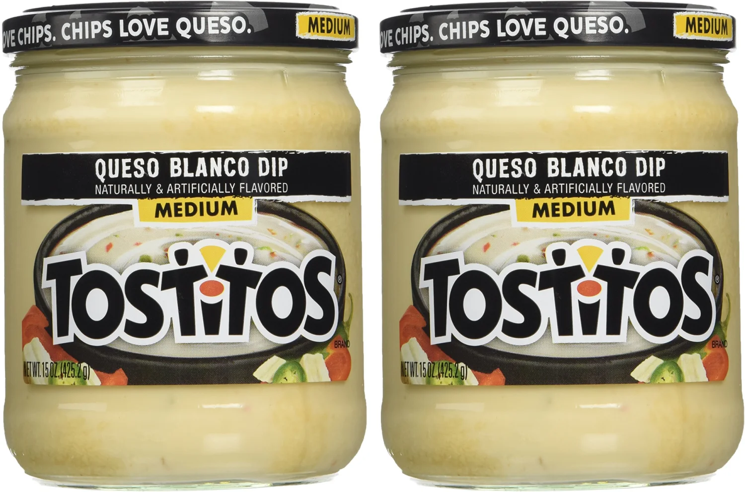 Frito Lay, Tostitos, Queso Blanco, Medium Dip, 15oz Jar (Pack of 2)
