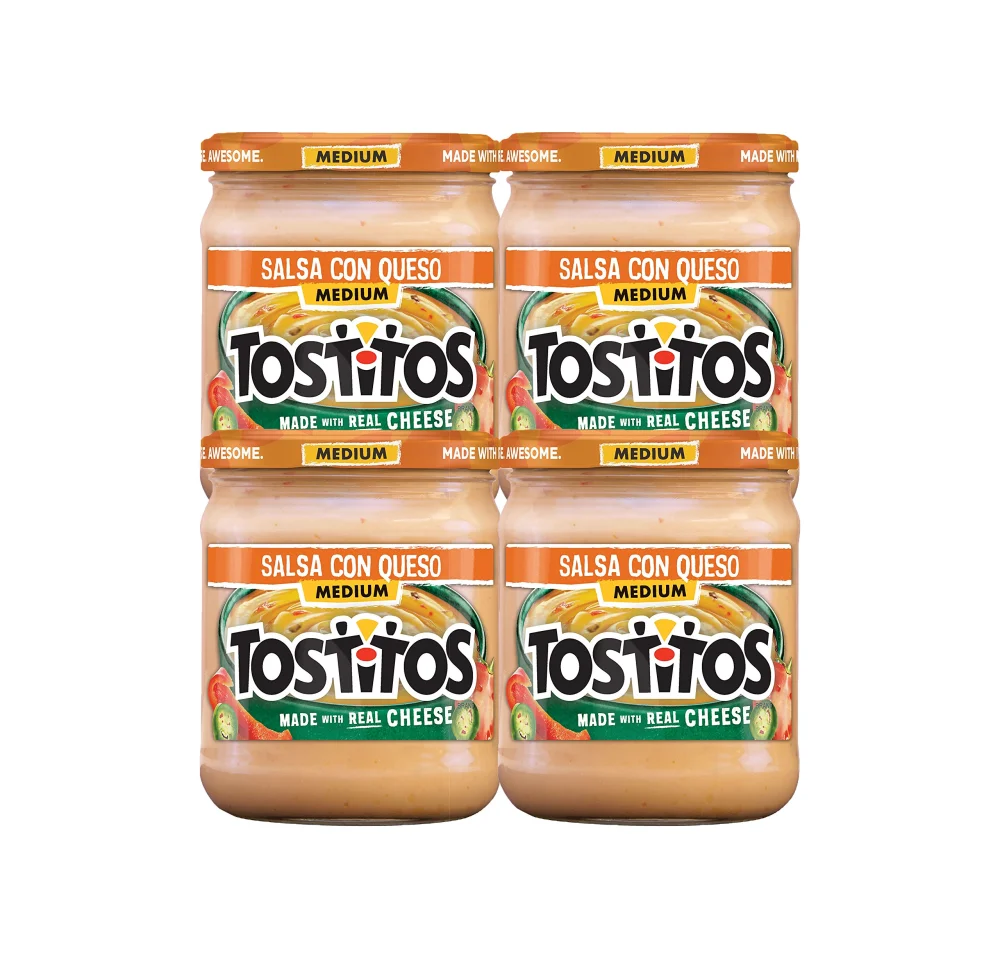 Tostitos Medium Salsa Con Queso, 4 Count, 15.5 oz Jars