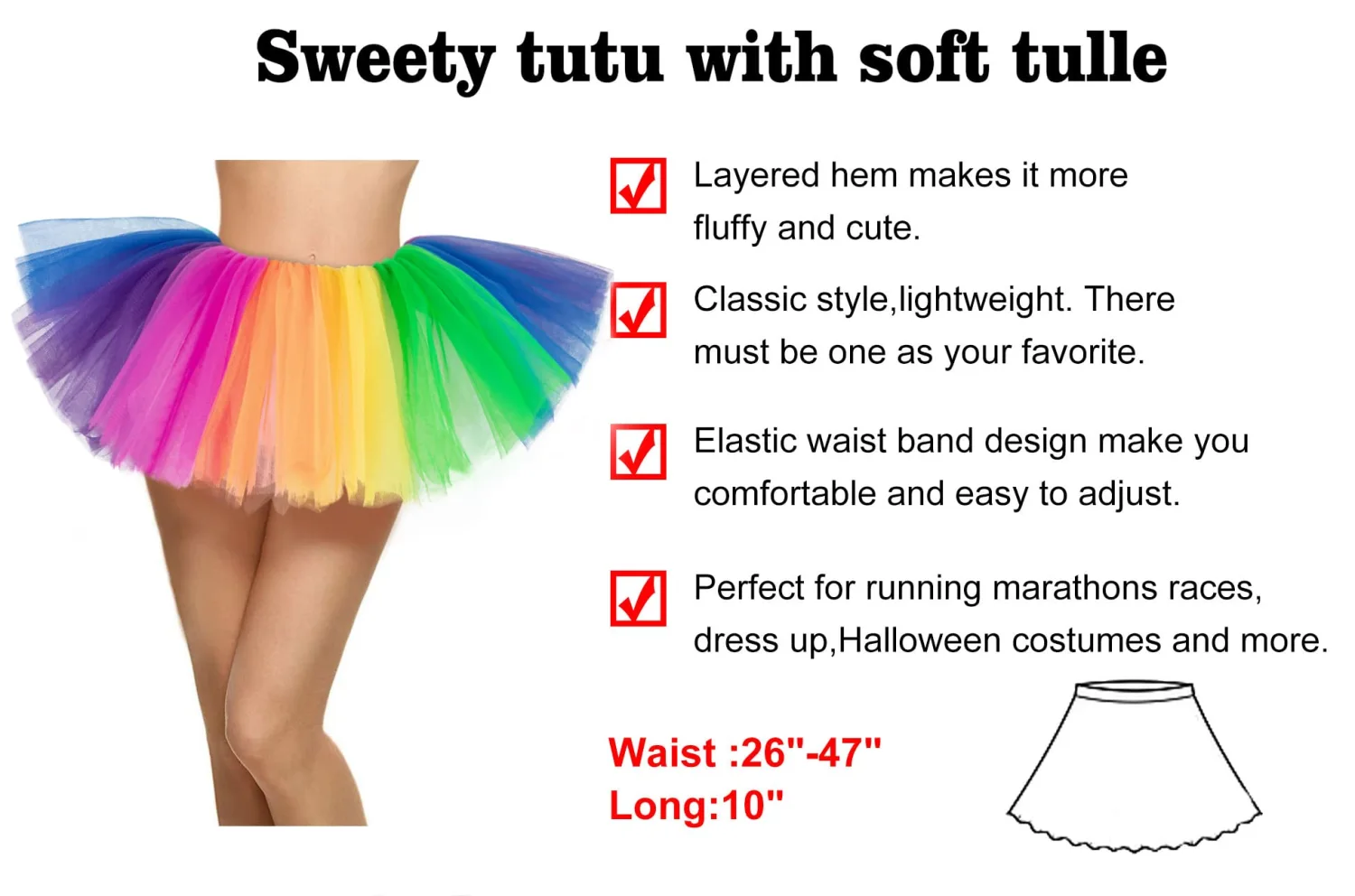 Simplicity Women's Classic 5 Layered Tulle Tutu Skirt