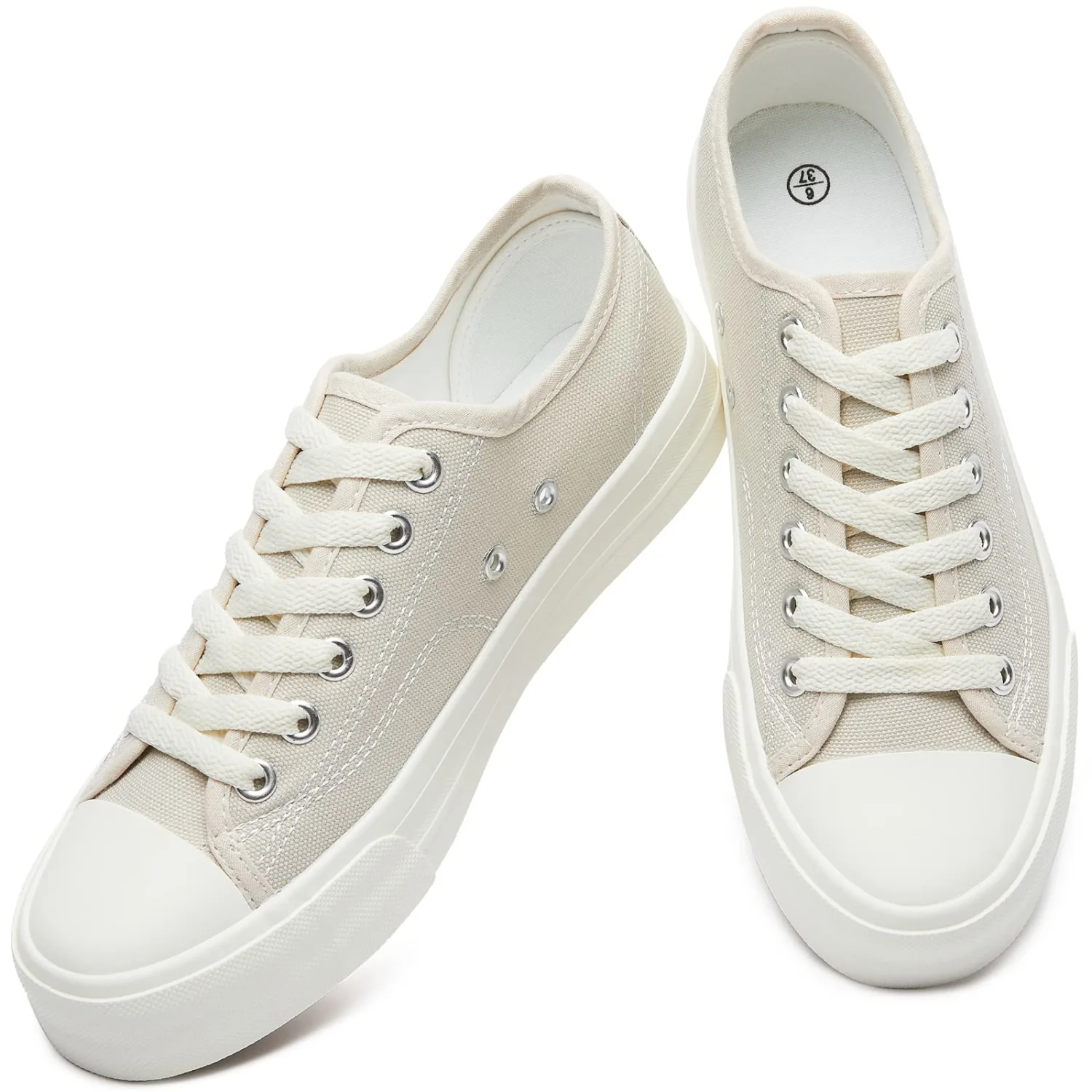 Womens Breathable Canvas Shoes,Lace up Canvas Sneakers for Women,Low Top Fashion Sneakers,Classic Black and White Sneakers(Non Slip Outsole)