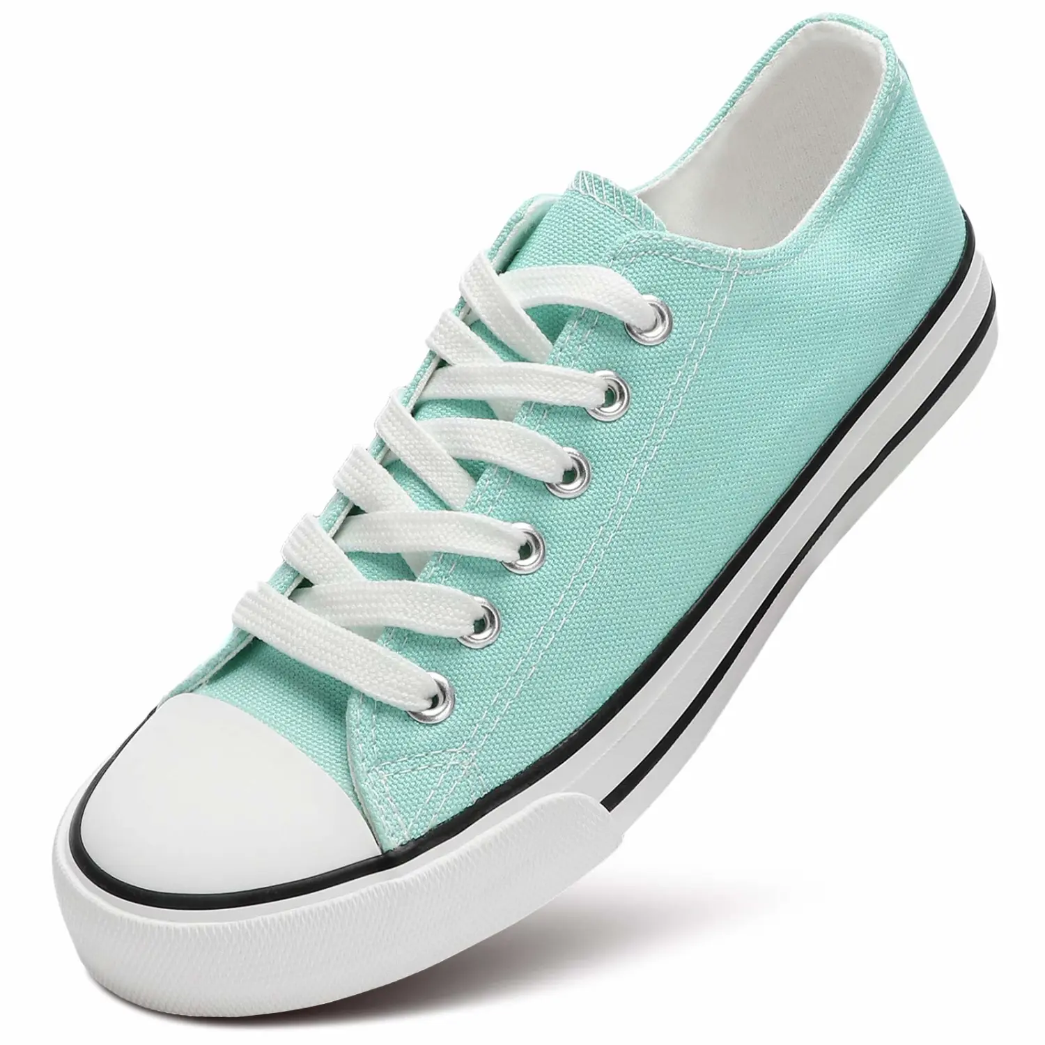 ZGR Women’s Canvas Low Top Sneaker Lace-up Classic Casual Shoes Black and White