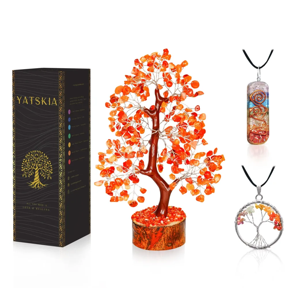 YATSKIA Carnelian Crystal Tree - Bonsai Tree - Home Decor - Feng Shui Decor - Tree of Life - Crystal Stones - Home Office Decor - Gemstone Tree - Spiritual Gifts - Crystal Gifts - Metaphysical Gifts