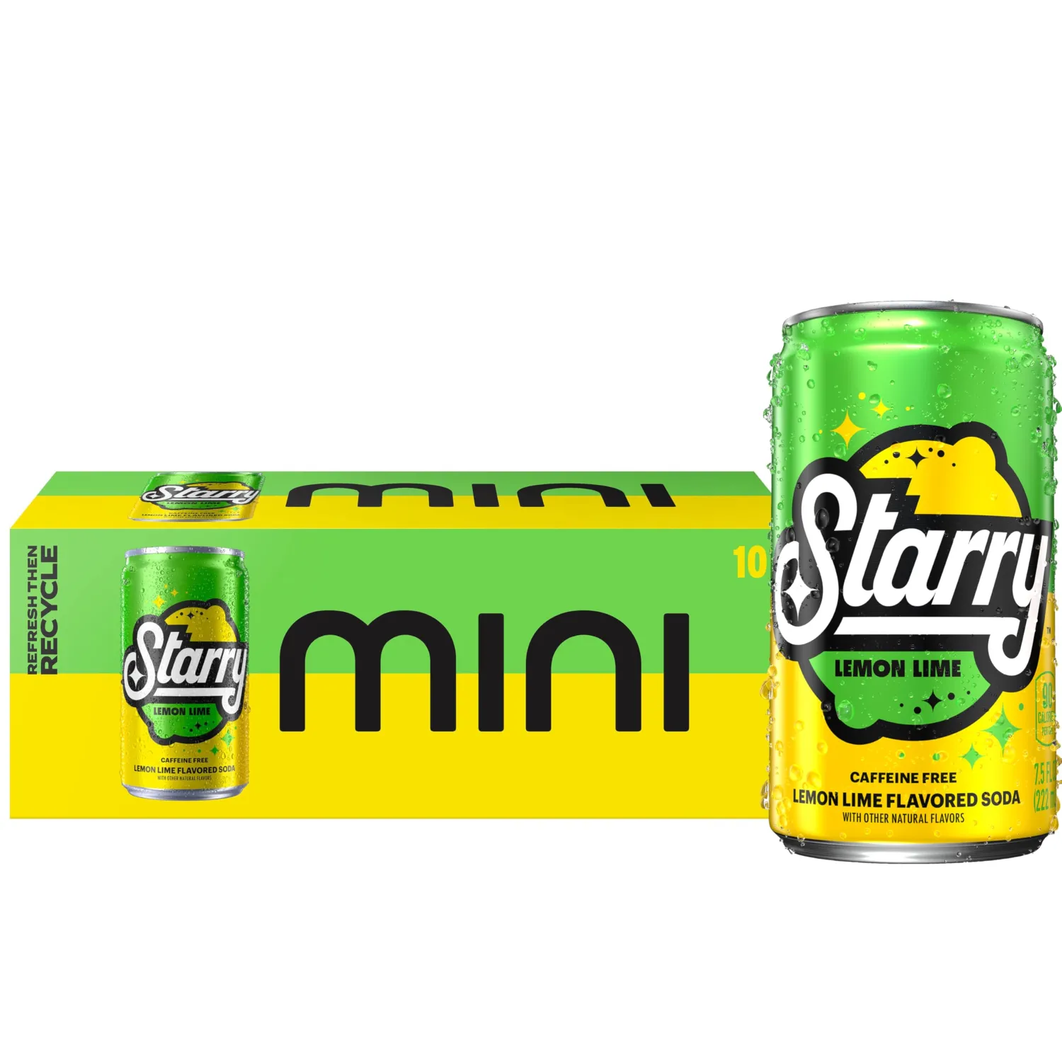 Starry Lemon Lime Soda, Caffeine Free, Mini Cans, 7.5 Fl oz (Pack of 10)