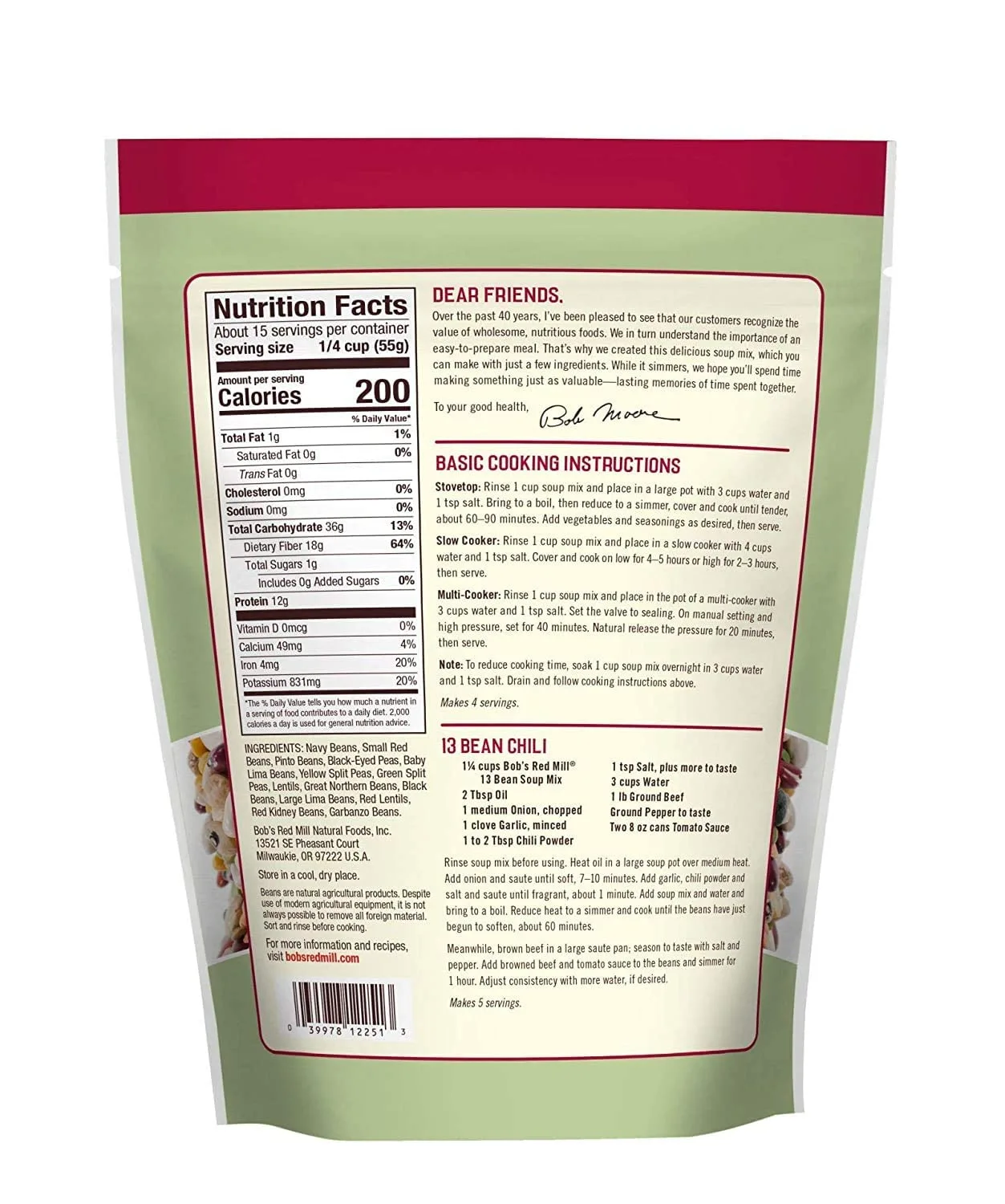 Bob's Red Mill 13 Bean Soup Mix, 29oz (Pack of 1) - Non GMO, Vegan, Kosher