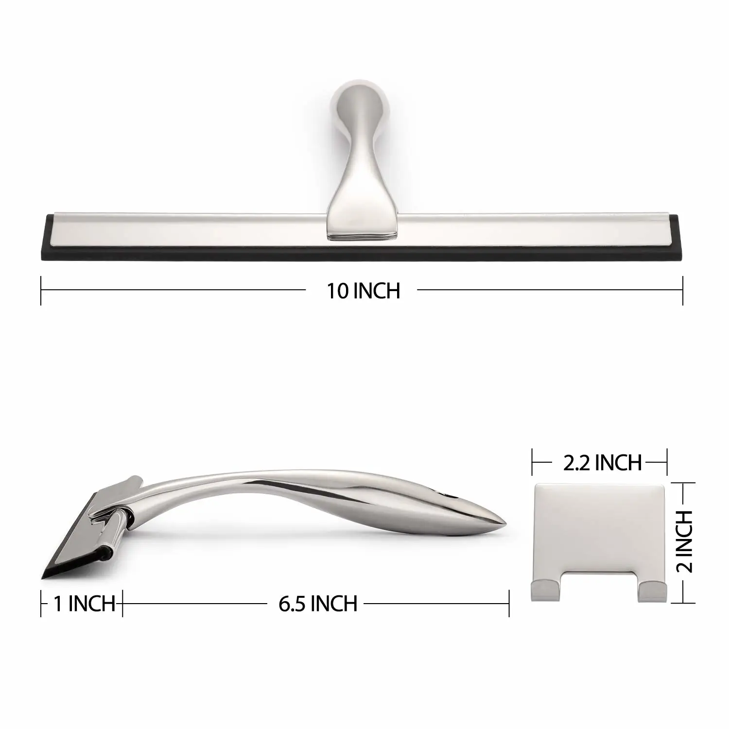 HIWARE All-Purpose Shower Squeegee for Shower Doors, Bathroom, Window and Car Glass - Stainless Steel, 10 Inches