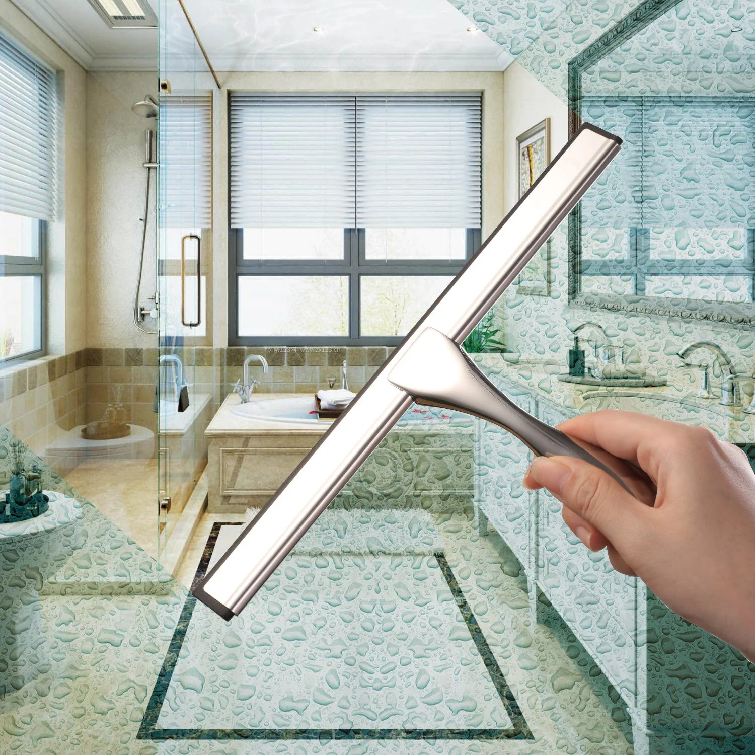 HIWARE All-Purpose Shower Squeegee for Shower Doors, Bathroom, Window and Car Glass - Stainless Steel, 10 Inches