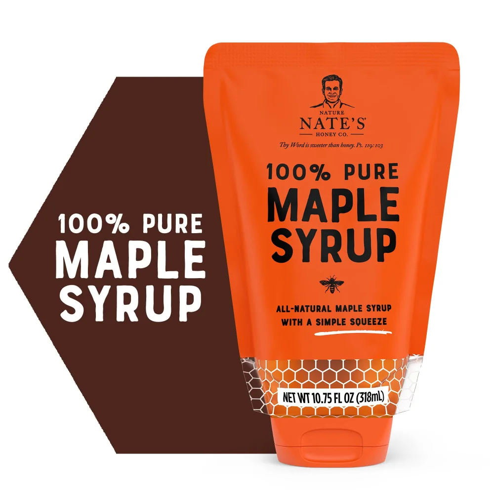 Nate's 100% Pure Maple Syrup - 10.75 oz Sustainable Pouch - 100% Real Maple Syrup with No Additives - All-Natural Topping for Waffles and Pancakes - Non-GMO Maple Syrup