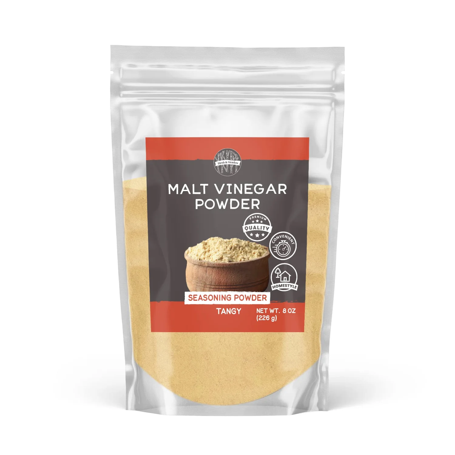 BIRCH & MEADOW Malt Vinegar Powder, Tangy & Sweet Flavor & Aroma, Easy to Dissolve