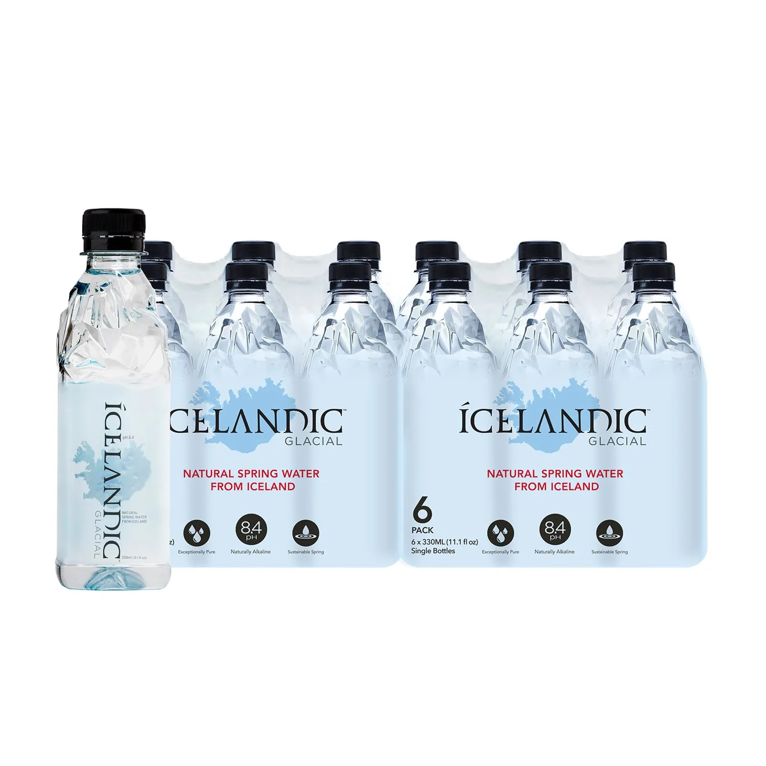 Icelandic Glacial Natural Spring Water, Unflavored, 330 ml / 11.1 Fl Oz (Pack of 24)