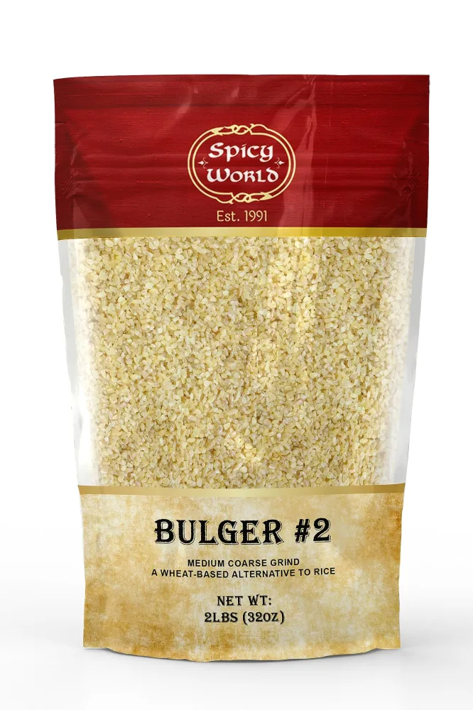 Spicy World Bulgur Cracked Wheat Medium Coarse #2, 2 LB Bag (32oz) | Excellent USA Grown Bulgar Wheat for Tabouleh | 100% Natural & Pure | Great for Vegan Recipes