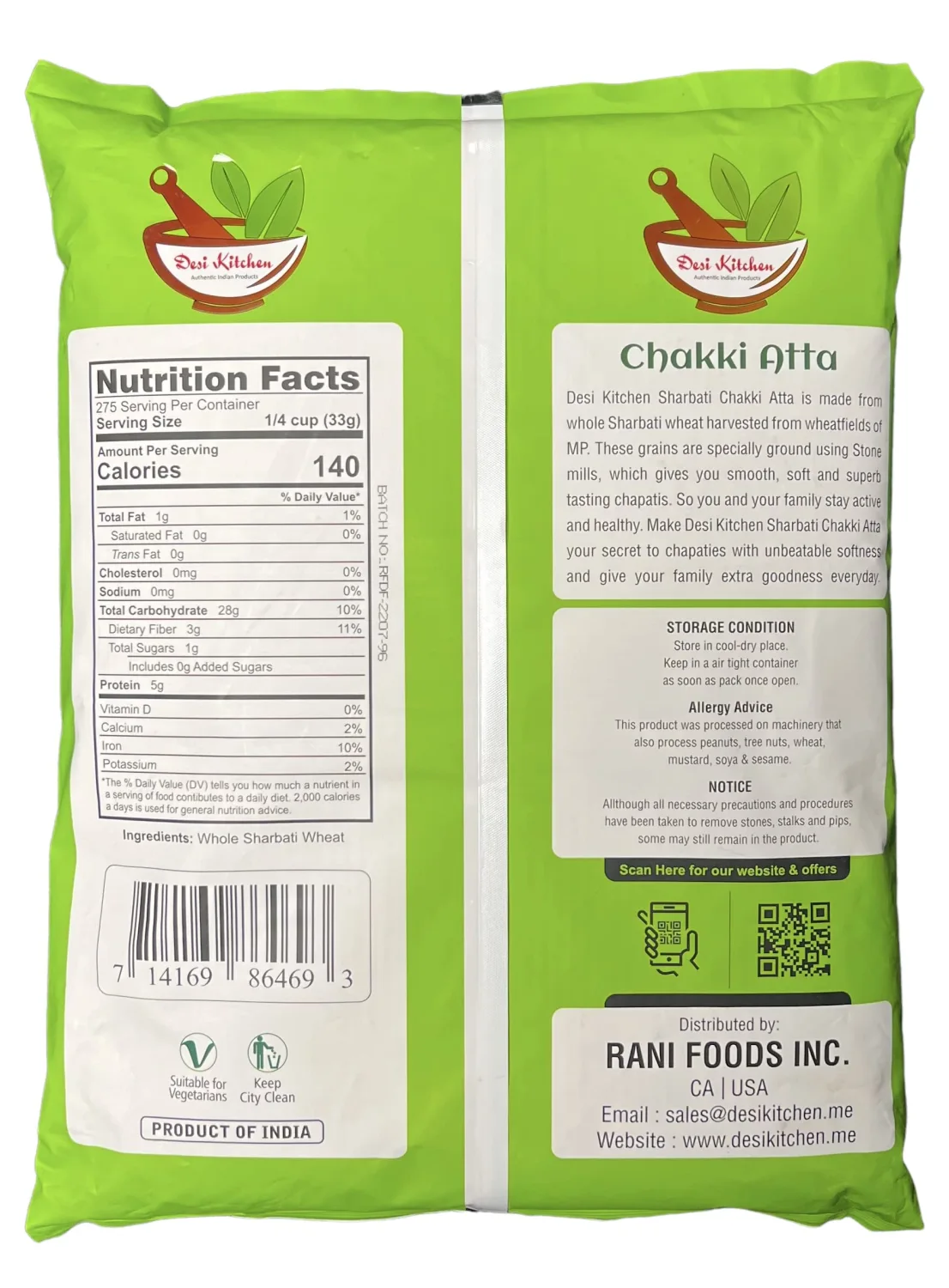 Desi Kitchen MP Sharbati Wheat Flour (Chakki Atta) 20lbs