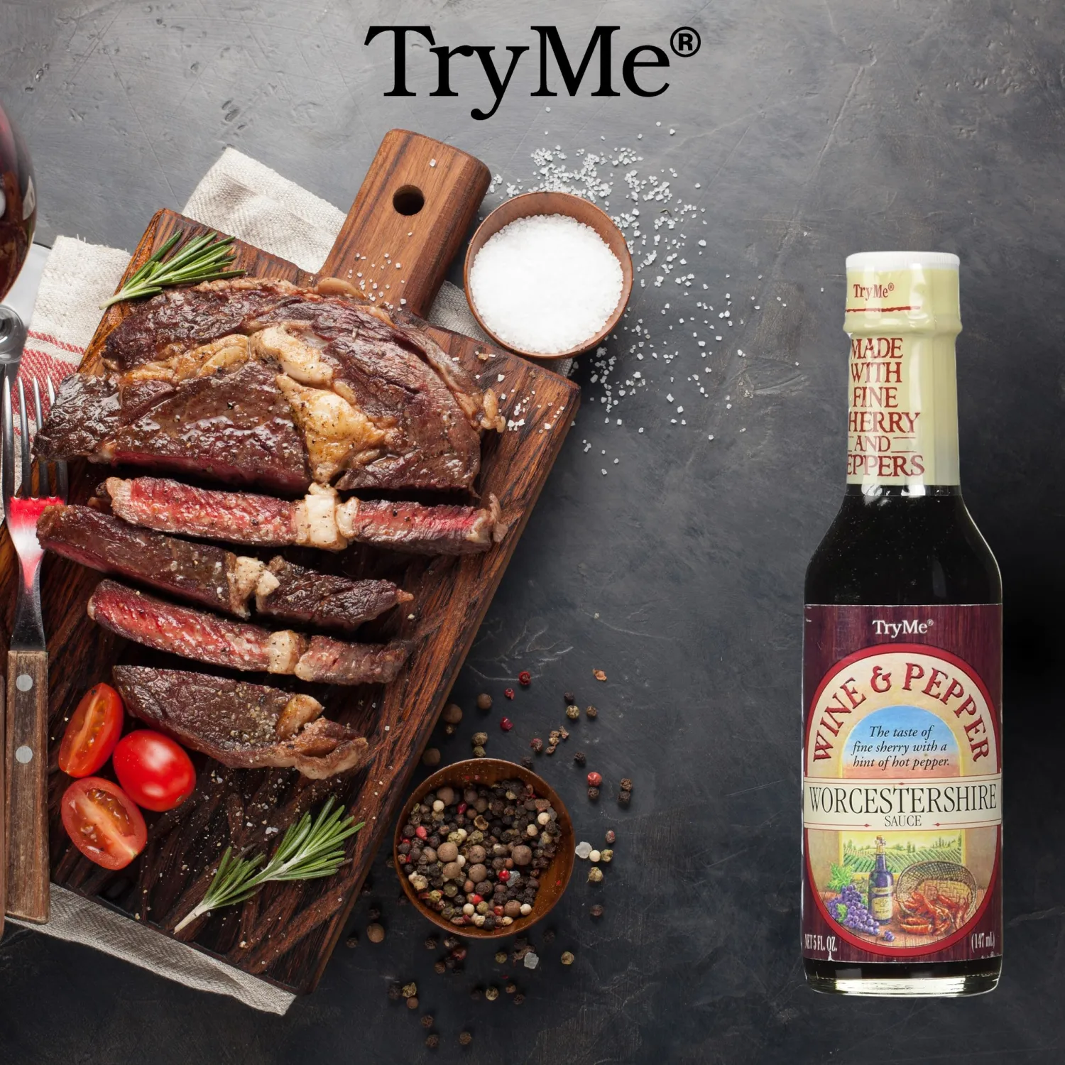 Try Me Wine and Pepper Worcestershire Sauce, 5oz Bottle (Pack of 6)