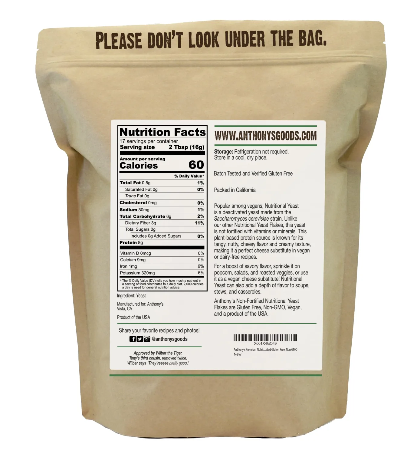 Anthony's Premium Nutritional Yeast Flakes, 10 oz, Non Fortified, Batch Tested Gluten Free, Non GMO