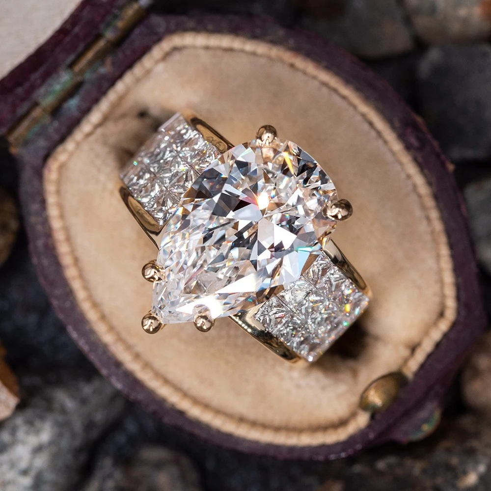 Water Drop Pear Shaped Zircon Ring Female Micro Inlaid Square Diamond Ring Female