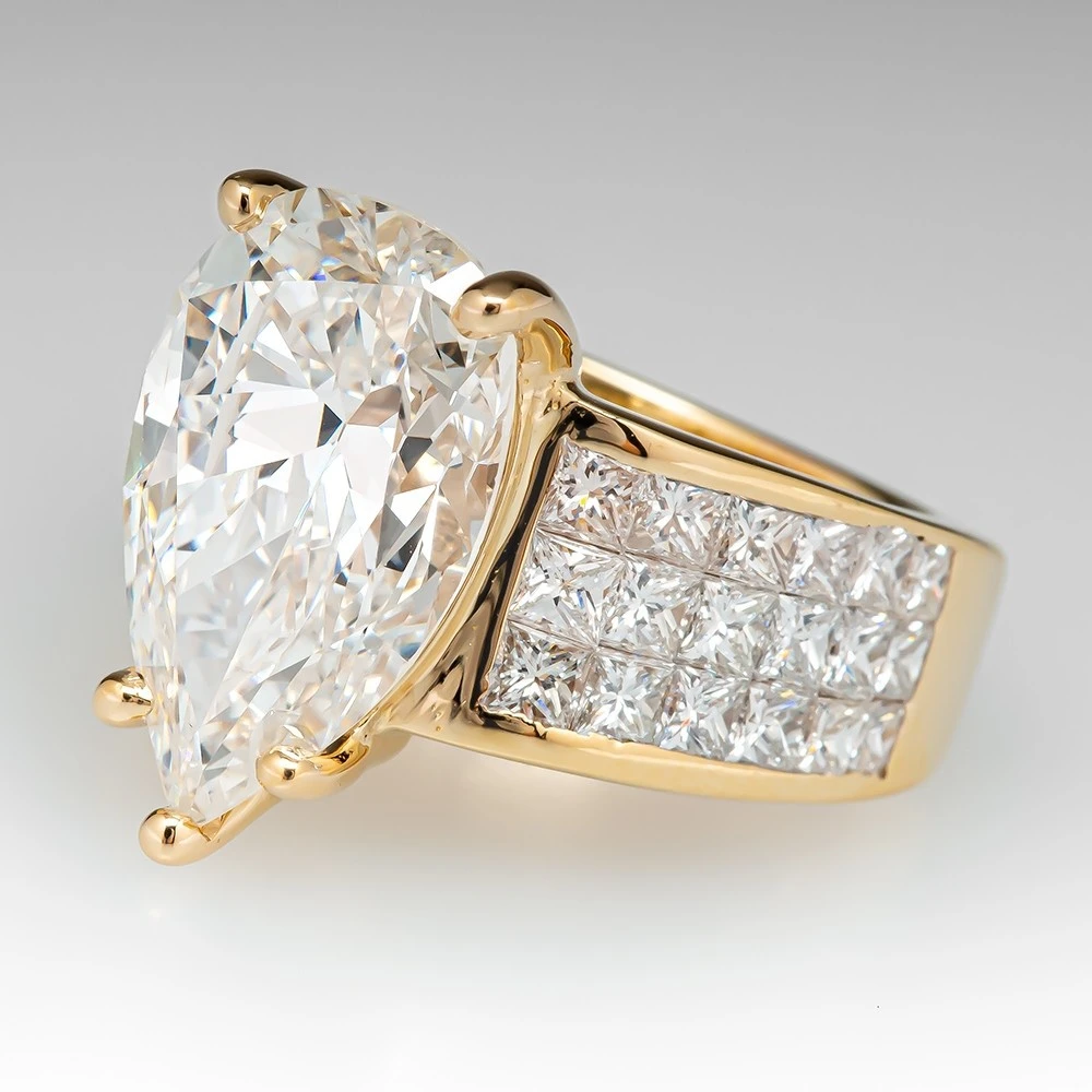 Water Drop Pear Shaped Zircon Ring Female Micro Inlaid Square Diamond Ring Female