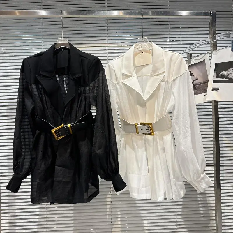 Wide Belt Mesh Patchwork Sunscreen Coat
