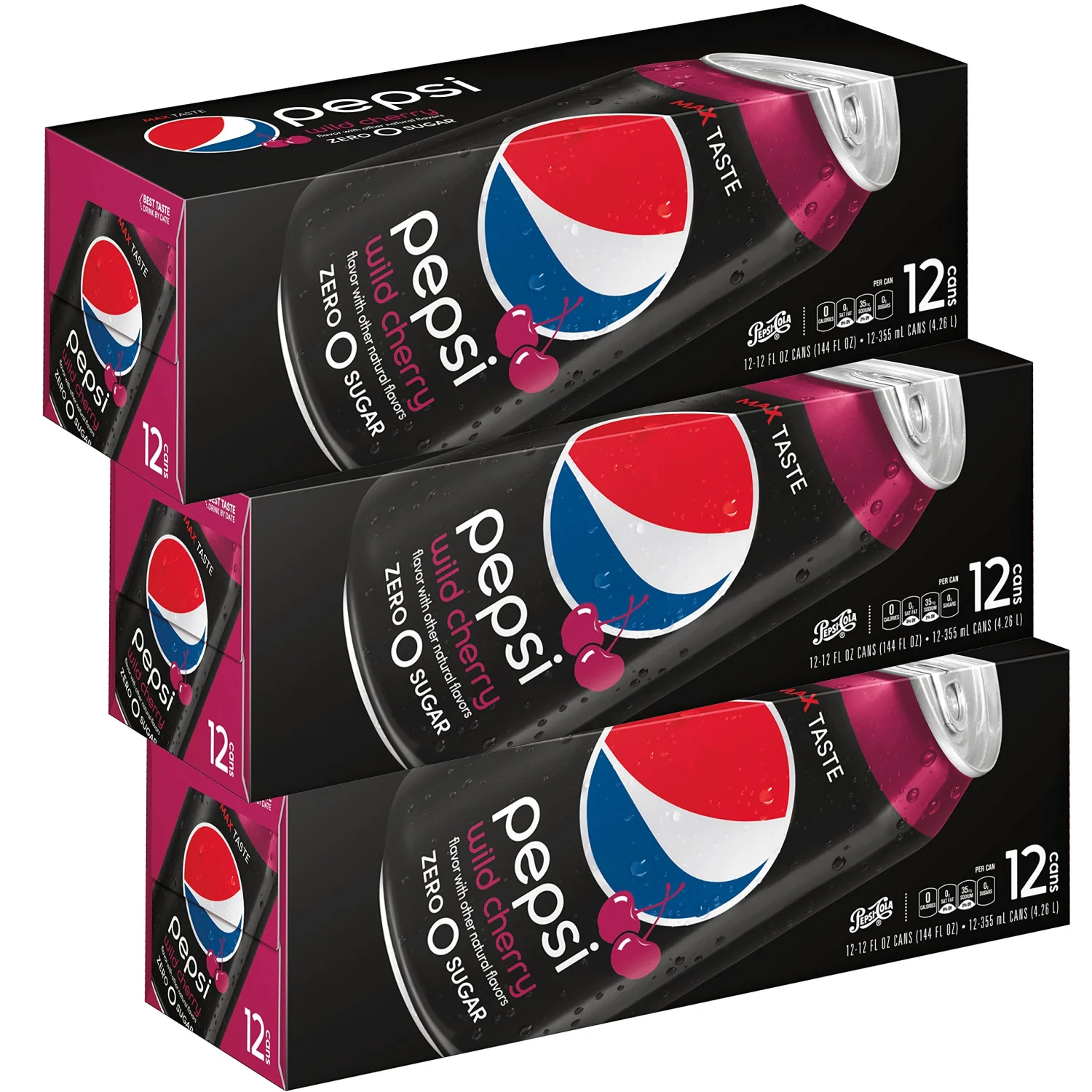 Pepsi Zero Sugar Wild Cherry, 12 oz Cans (36 cans)