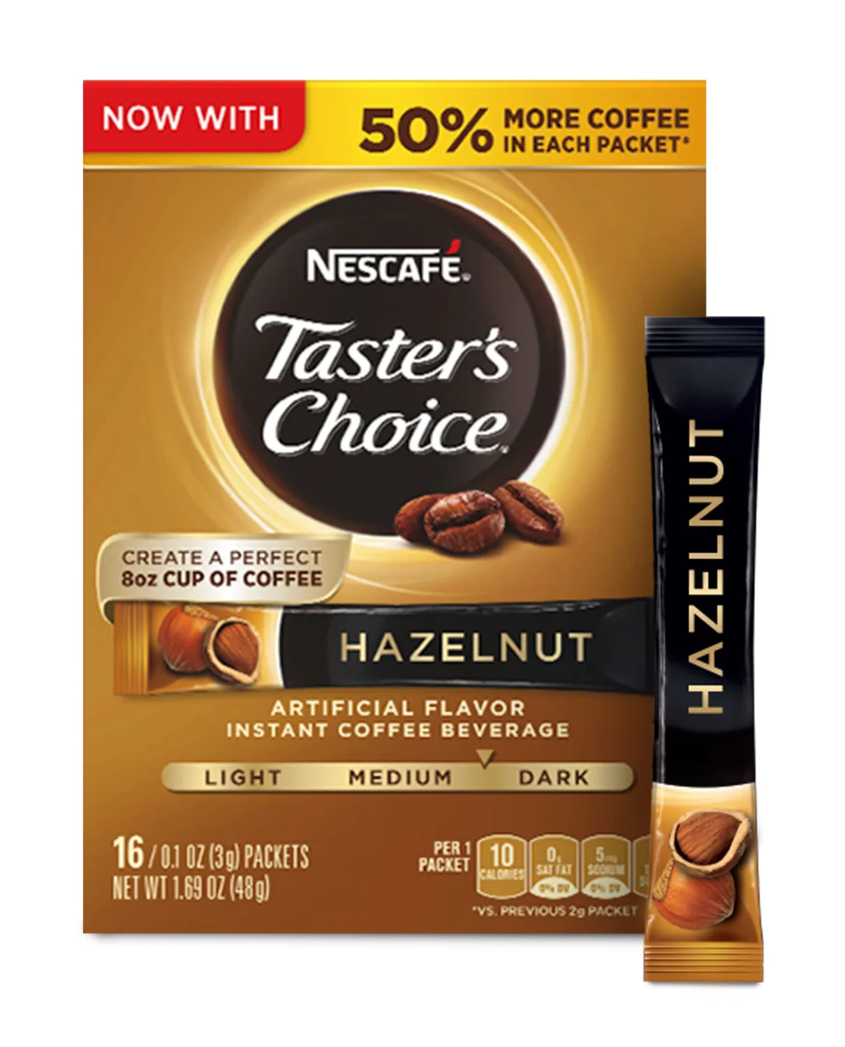 Nescafé, Taster's Choice, Instant Coffee Beverage, Hazelnut, 16 Packets, 0.1 oz (3 g) Each - 2pc