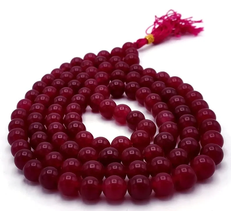 Natural Red Quartz Crystal Mala Necklace - 108 Mala Necklace | Japa Mala Gemstone Prayer Beads AAA Mala Bracelet (Mala Beads Necklace) 10mm 32 Inch