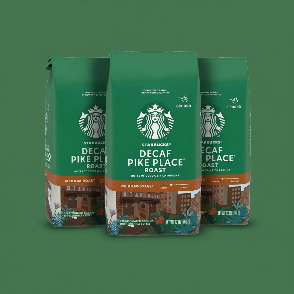 Starbucks Ground Coffee, Medium Roast Coffee, Decaf Pike Place Roast, 100% Arabica, 3 bags (12 oz each)