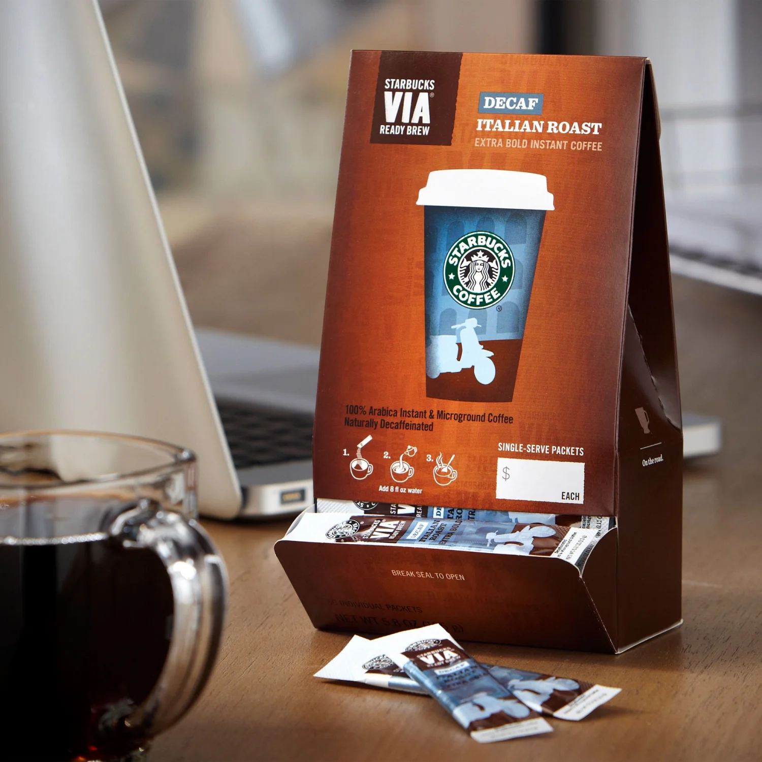 Starbucks VIA Ready Brew Coffee, Decaf Italian Roast, 3.3-Gram Packages, 50-Count (Pack of 1)