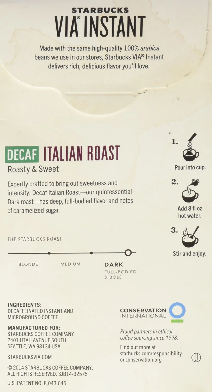 Starbucks Coffee 12-servings Extra Bold Decaffeinated Starbucks VIA Ready Brew Decaf Italian Roast Coffee, Instant 39.6g.