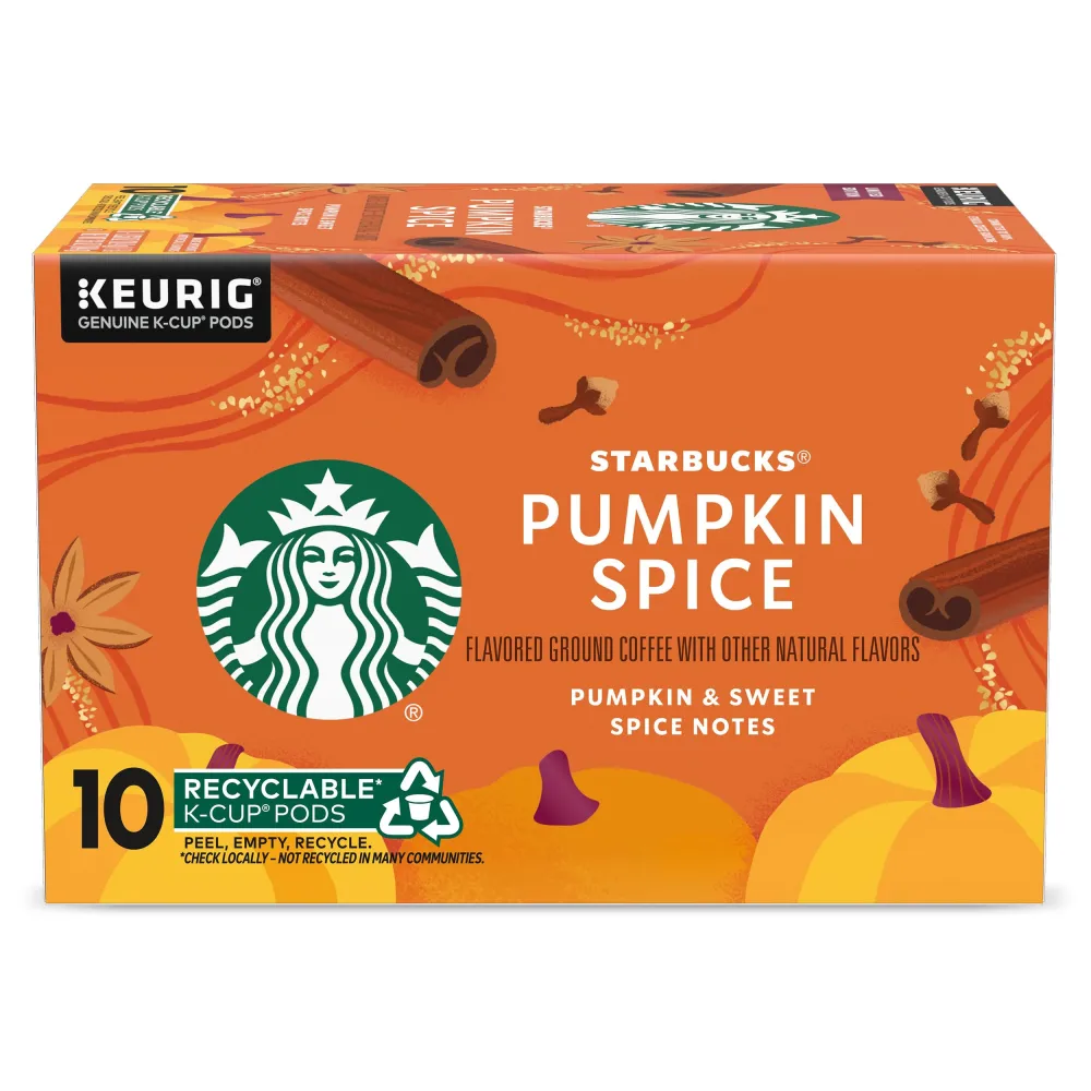 Starbucks K-Cup Coffee Pods, Pumpkin Spice Naturally Flavored Coffee for Keurig Coffee Makers, 100% Arabica, Limited Edition, 1 Box (10 Pods)