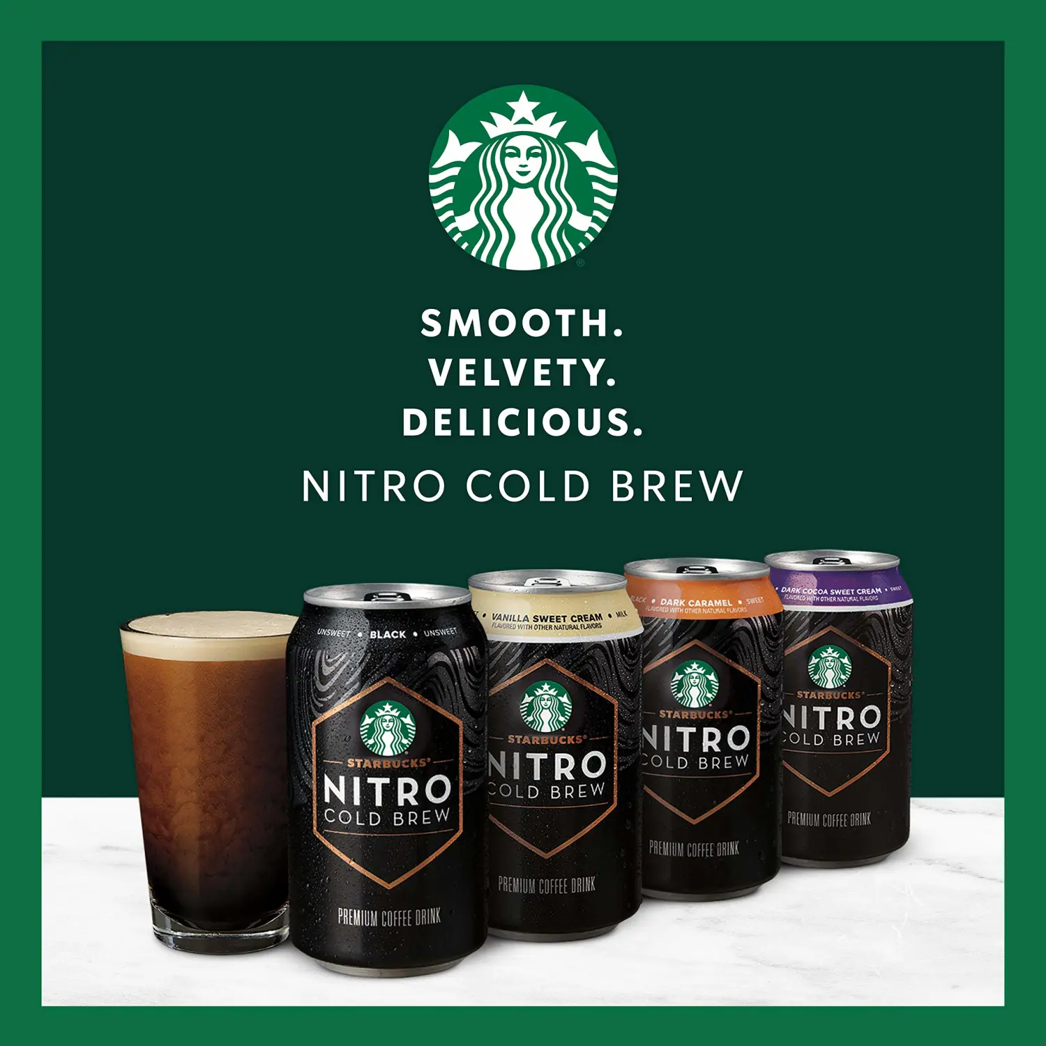 Starbucks Nitro Cold Brew Coffee, Dark Cocoa Sweet Cream, 9.6 fl oz Cans, Iced Coffee, Cold Brew Coffee, Coffee Drink (Pack of 8)