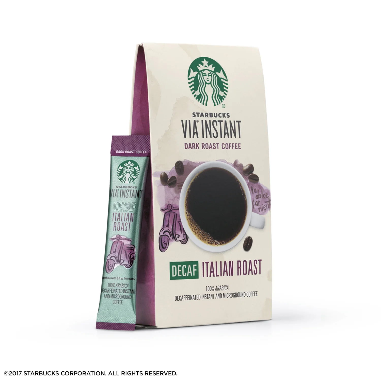 Starbucks VIA Instant Decaf Coffee Packets — Italian Roast — 1 box (7 packets)