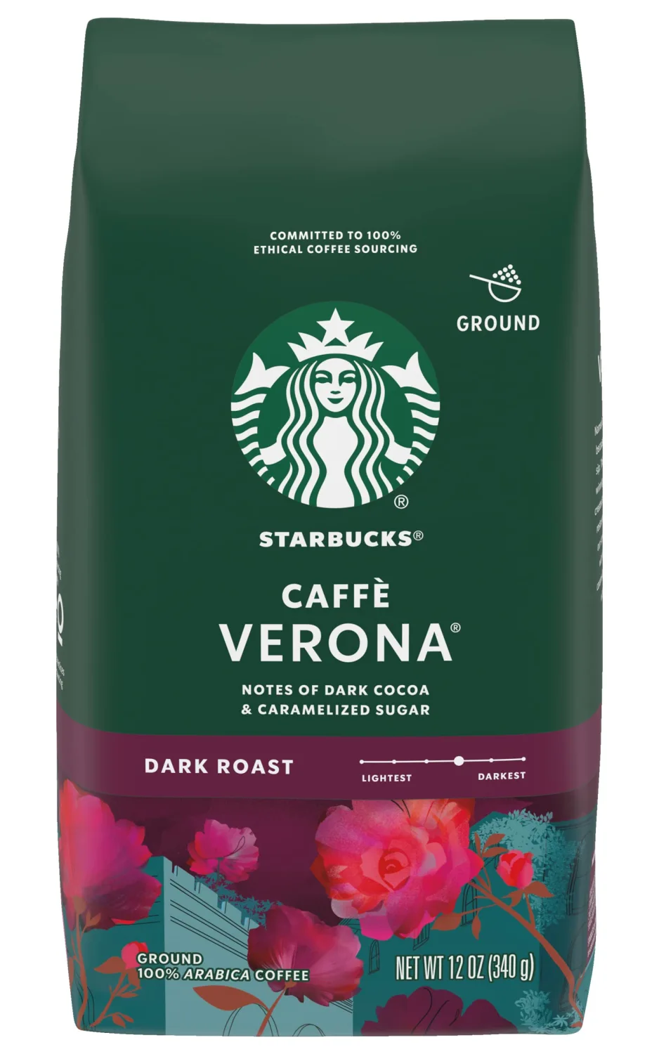 Starbucks Caffe Verona Coffee, Dark, Ground, 12-Ounce Bags (Pack of 3)
