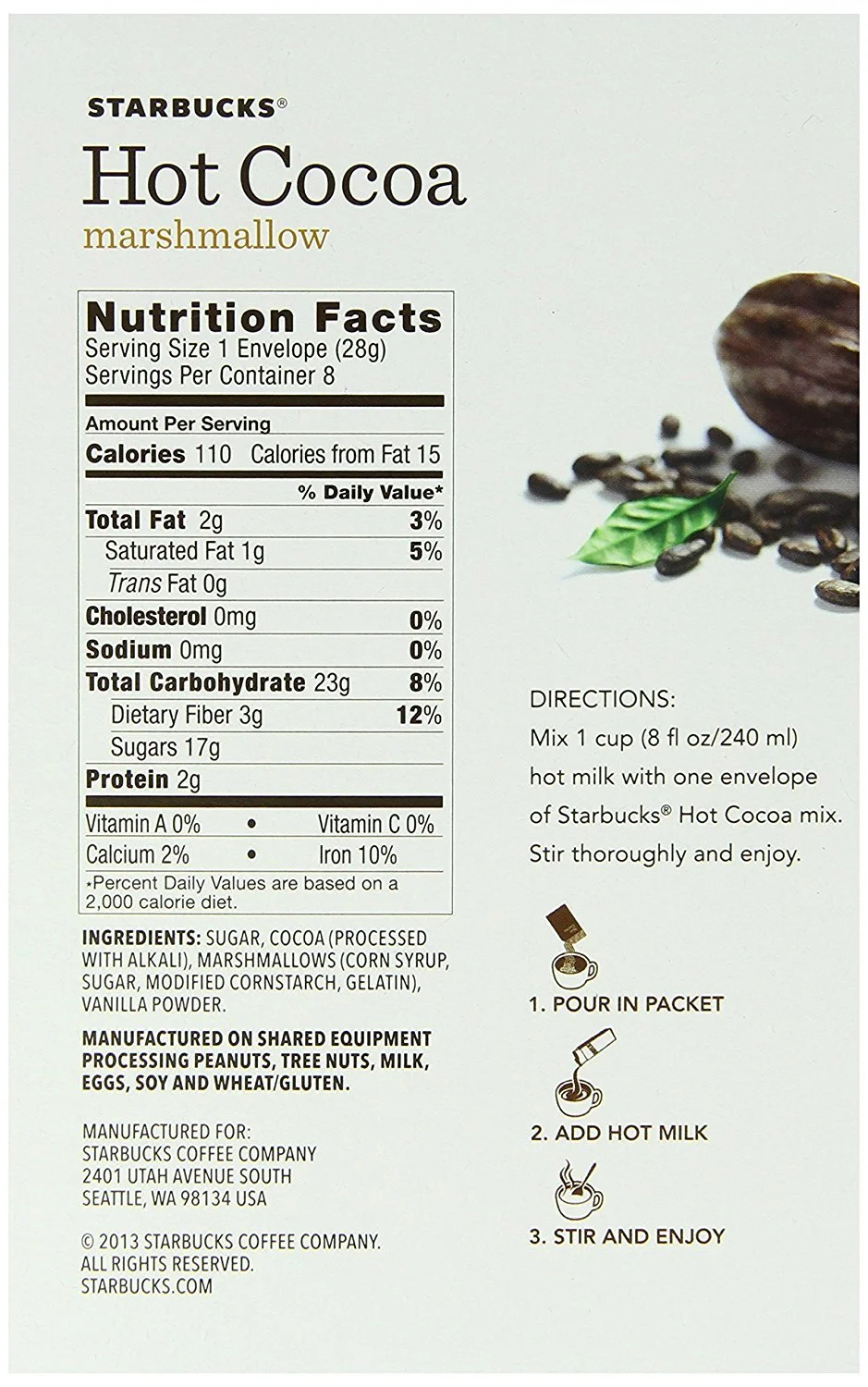 Starbucks Hot Cocoa Mix, Toasted Marshmallow, 8 Ounce
