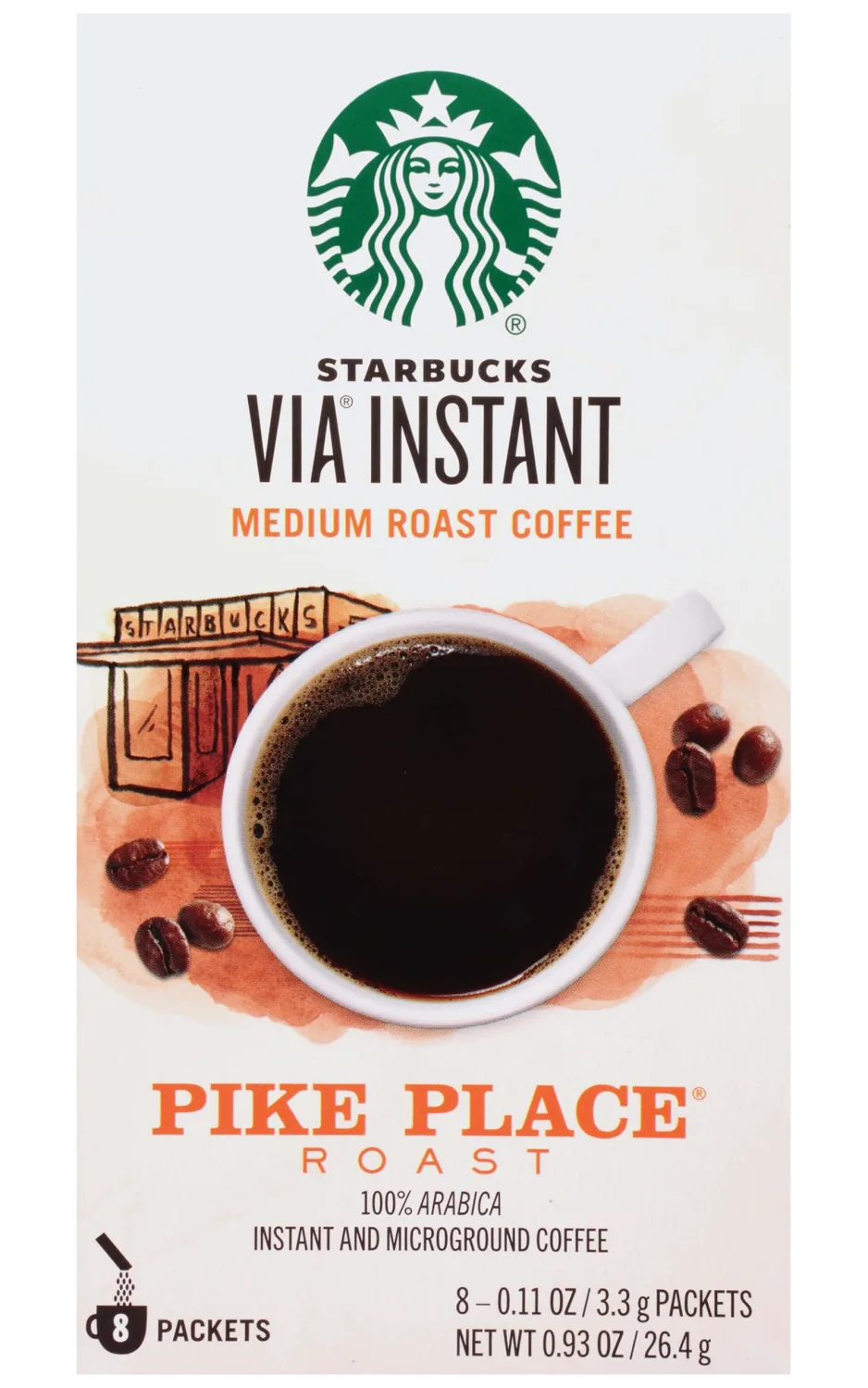 Starbucks Via Instant Coffee Packets, Pike Place Roast, Medium Roast Coffee, 100% Arabica Instant & Micro ground Coffee, 8 Packets Per Box (Pack of 2 Boxes)