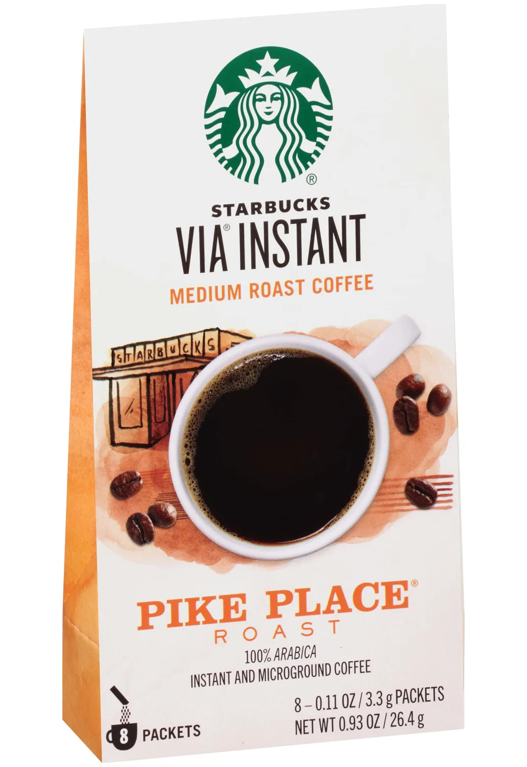Starbucks Via Instant Coffee Packets, Pike Place Roast, Medium Roast Coffee, 100% Arabica Instant & Micro ground Coffee, 8 Packets Per Box (Pack of 2 Boxes)