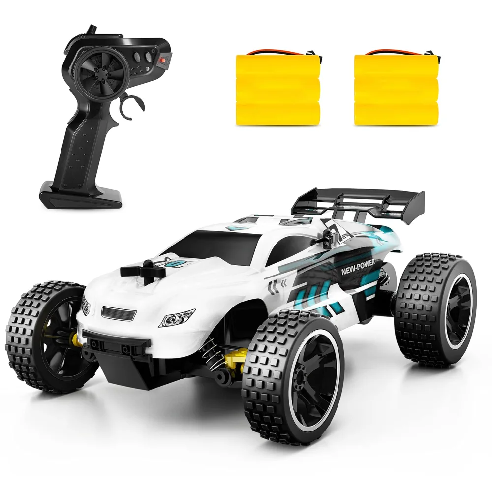 Tecnock RC Racing Car, 2.4GHz High Speed Remote Control Car, 1:18 2WD Toy Cars Buggy for Boys & Girls with Two Rechargeable Batteries for Car, Gifts for Kids (White)