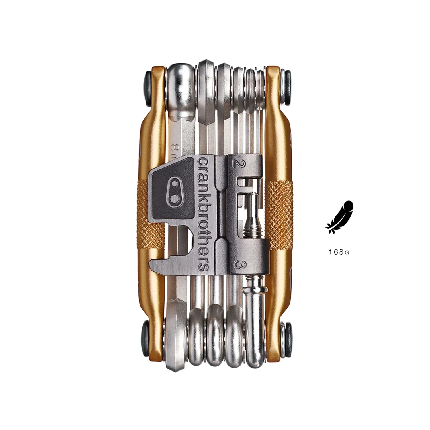Crankbrothers Multi Tool M 17 Bike Tool - MTB Multi-Tool Gold - 17 bicycle tools (17 in 1 tool), ergonomic and lightweight