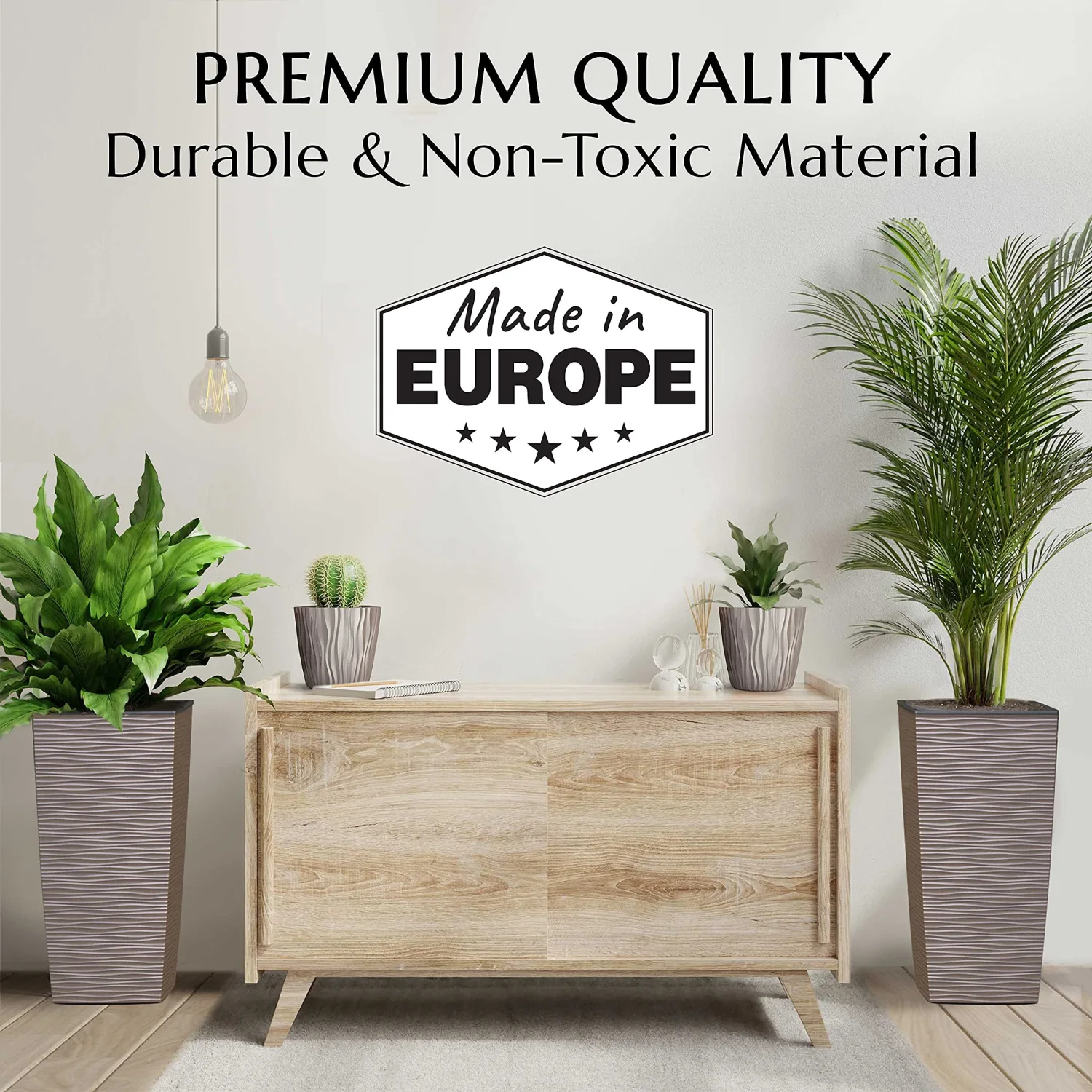 Janska by Mueller M-Resin Heavy Duty Tall Planter, Indoor/Outdoor Grande Plant, Tree, Flower Pot, 2-Piece Set, 24”, Modern Design, Built-in Drainage, Mocha