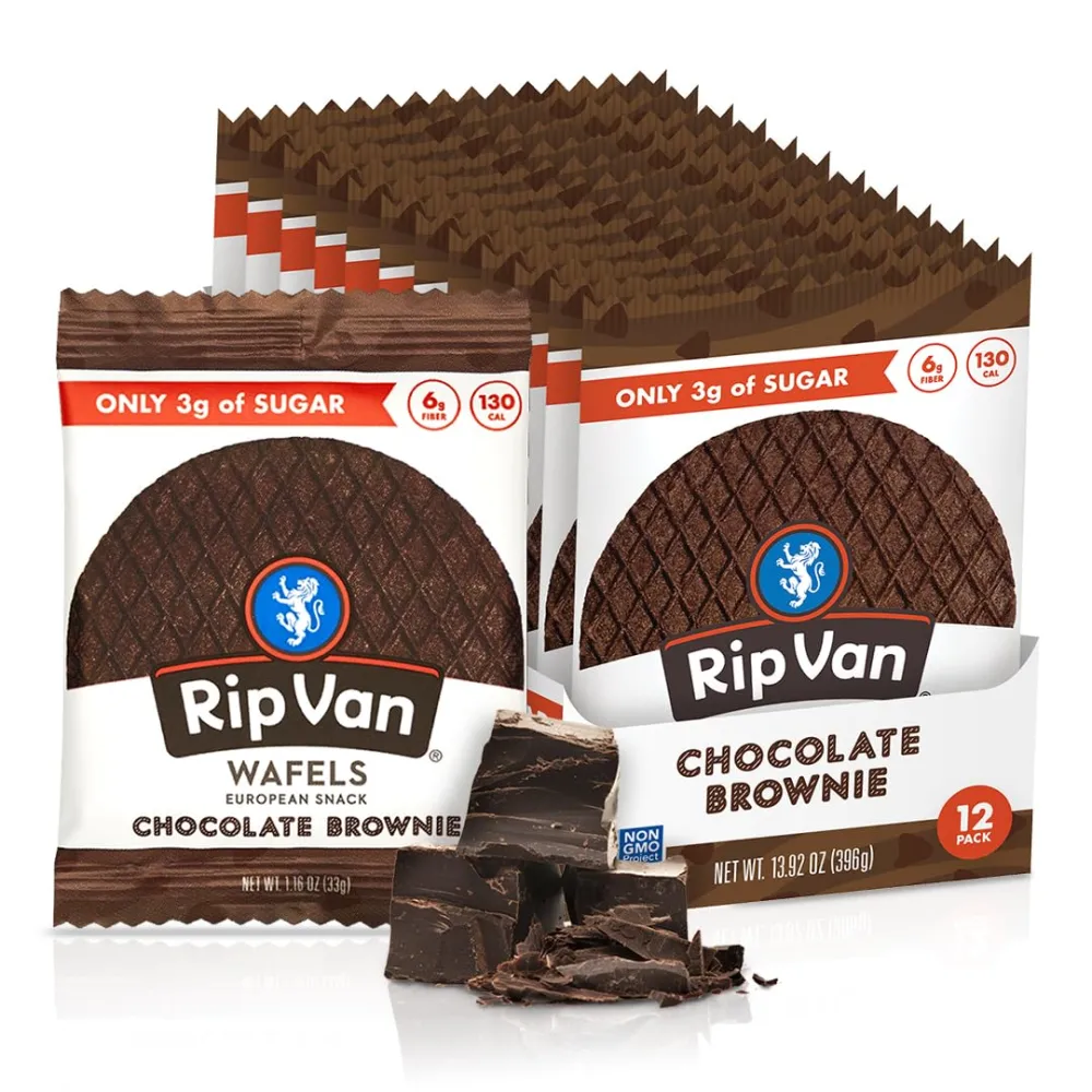 Rip Van Wafels Chocolate Brownie Stroopwafels - Healthy Snacks - Non GMO Snack - Keto Friendly - Office Snacks - Low Sugar (3g) - Low Calorie Snack - 1.16 Ounce (Pack of 12)