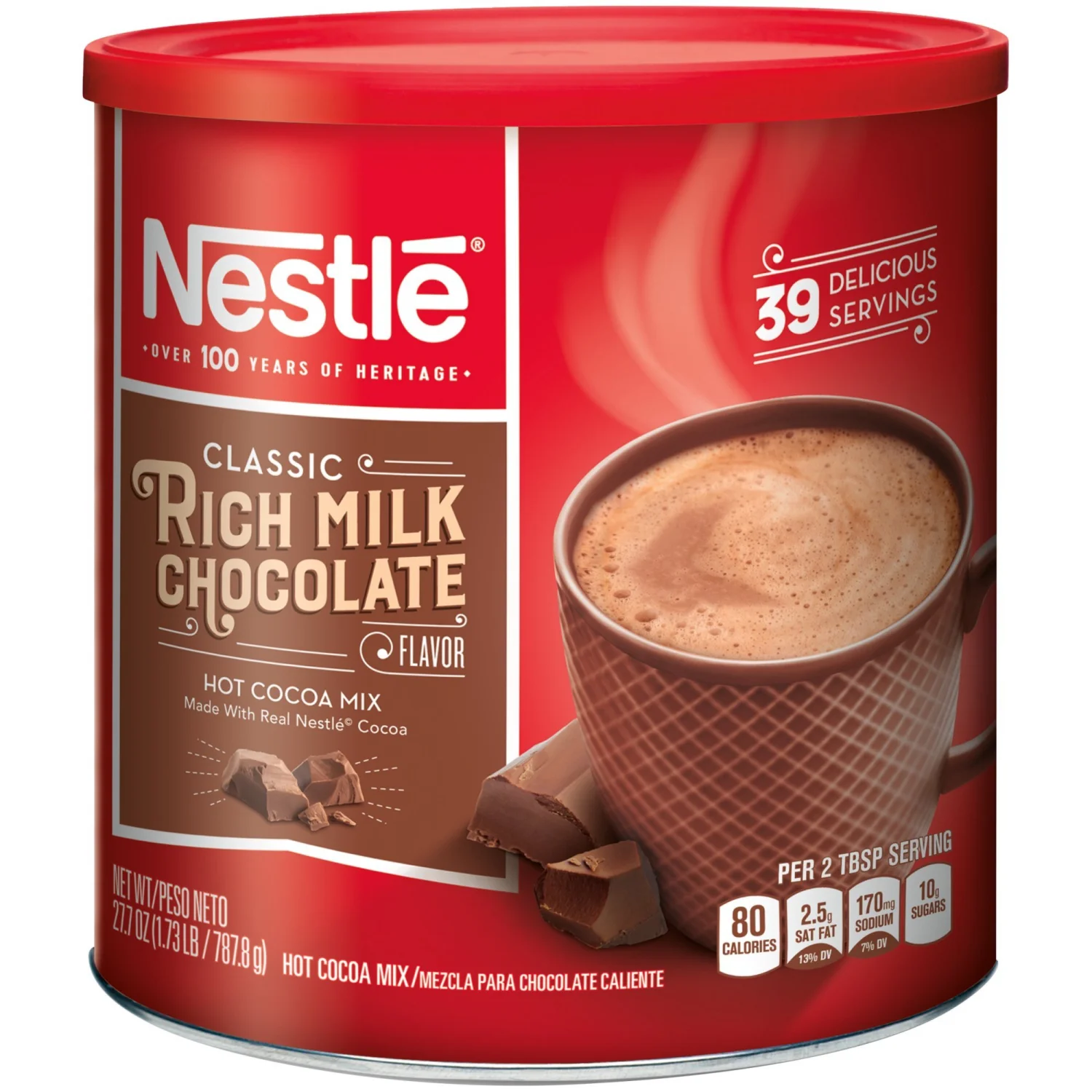 NESTLE Classic Rich Milk Chocolate Hot Cocoa Mix, 27.7 oz. Canister Hot Chocolate Made with Real Cocoa