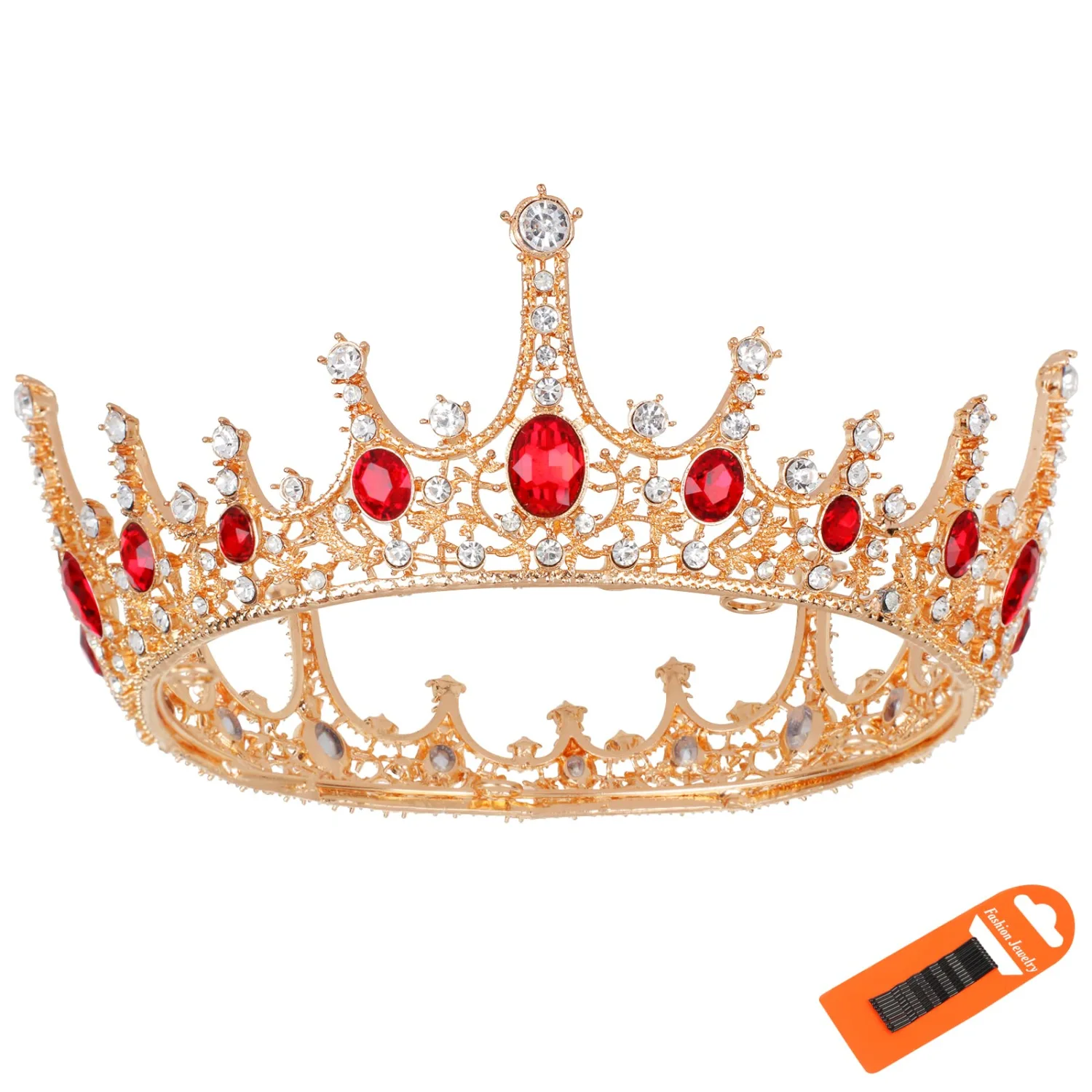 Makone Gold Crowns for Women, Fairy Costume Birthday Crowns and Tiaras with Gemstones Girls Renaissance Accessories for Christmas Halloween, Cosplay Costume, Birthday Party, Wedding Prom, Pageant (Ruby)