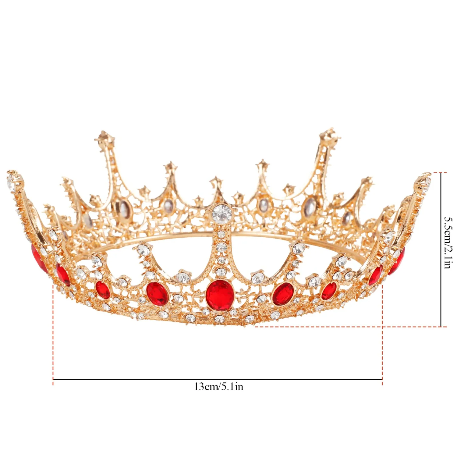 Makone Gold Crowns for Women, Fairy Costume Birthday Crowns and Tiaras with Gemstones Girls Renaissance Accessories for Christmas Halloween, Cosplay Costume, Birthday Party, Wedding Prom, Pageant (Ruby)