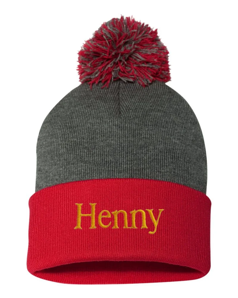 Go All Out Adult Henny Embroidered Knit Beanie Pom Cap