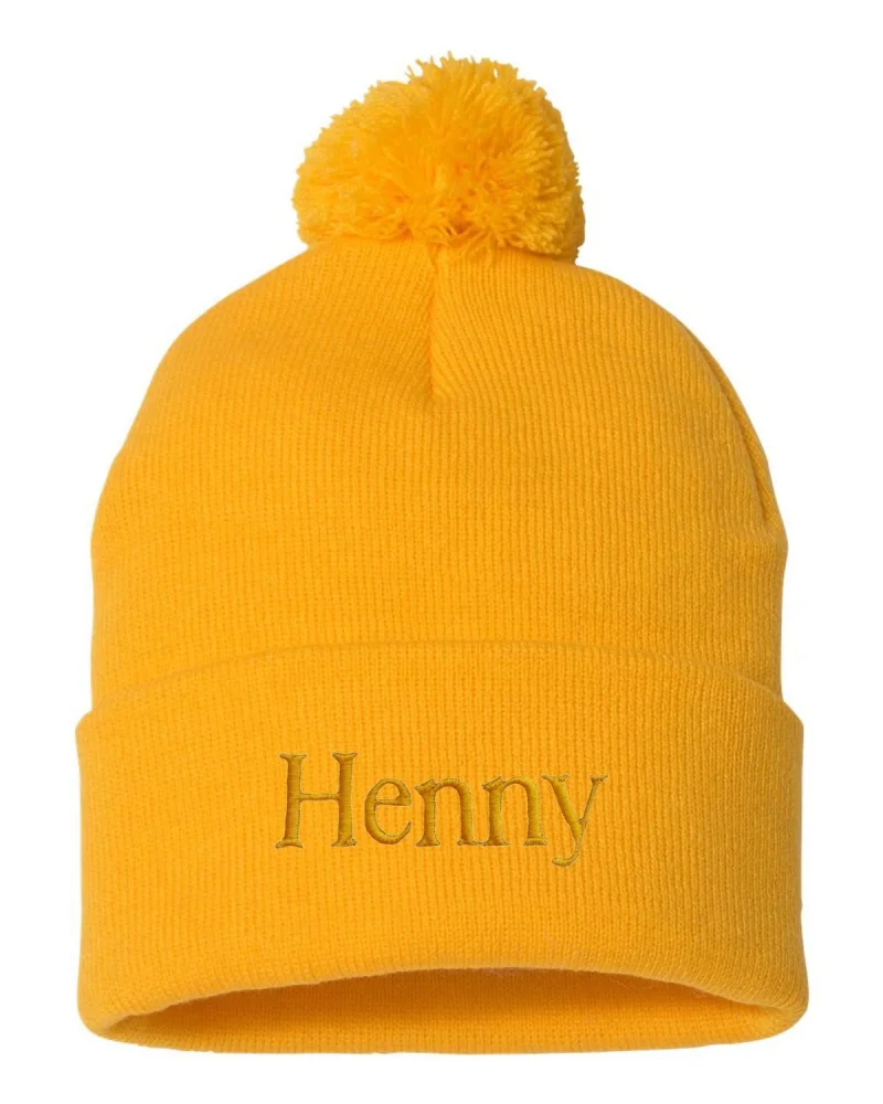 Go All Out Adult Henny Embroidered Knit Beanie Pom Cap