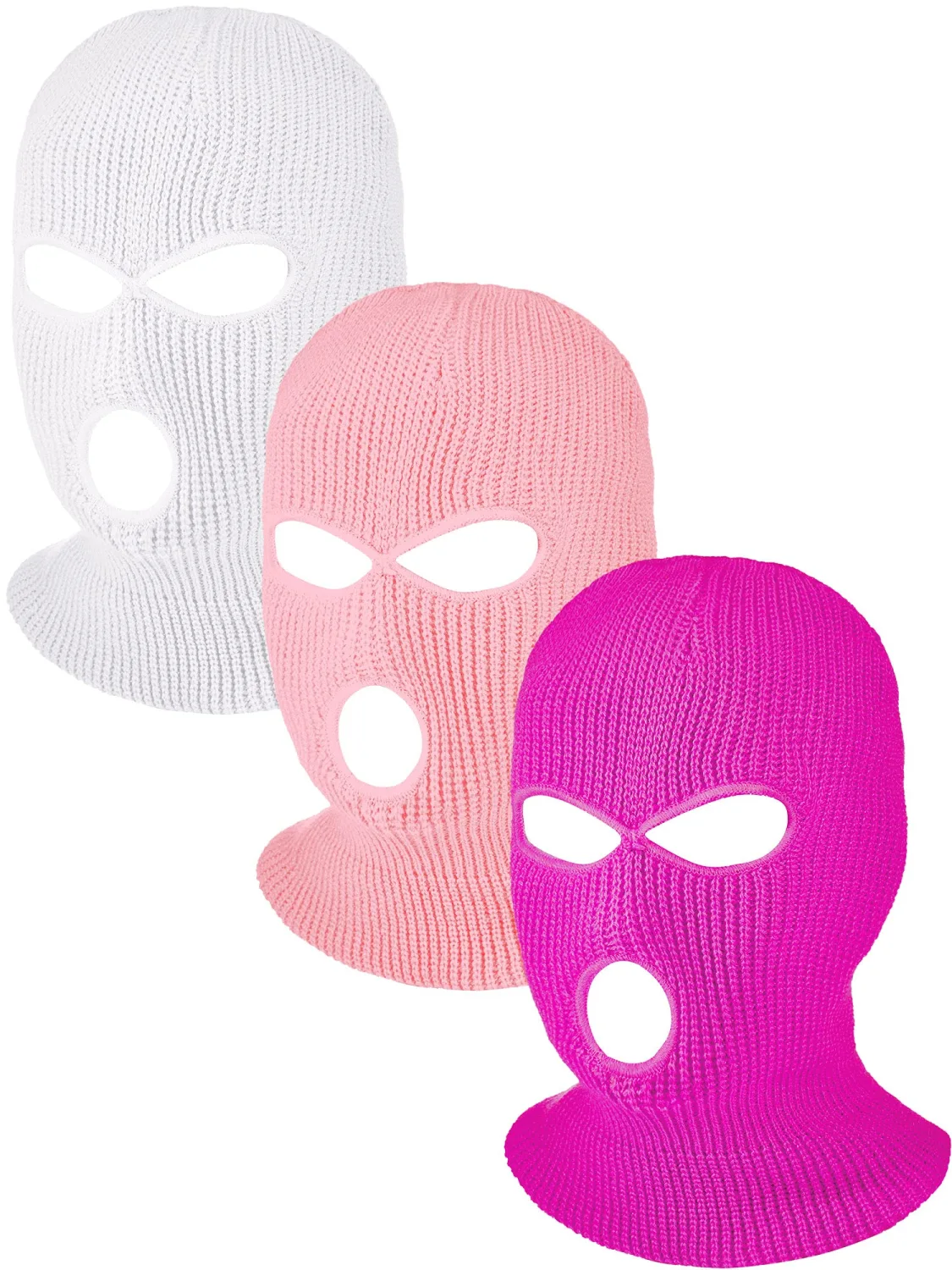 Syhood 3 Pieces 3-Hole Full Face Cover Winter Outdoor Sport Knitted Face Cover Ski Balaclava Headwrap