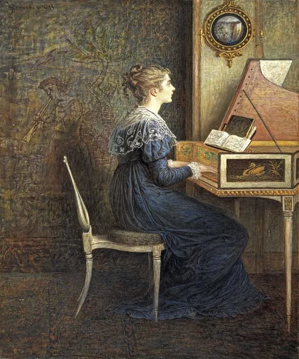 TopVintagePosters An Old Song Woman Playing Piano 1874 Painting By William John Hennessy Reproduction (11” X 14” Image Size Canvas)