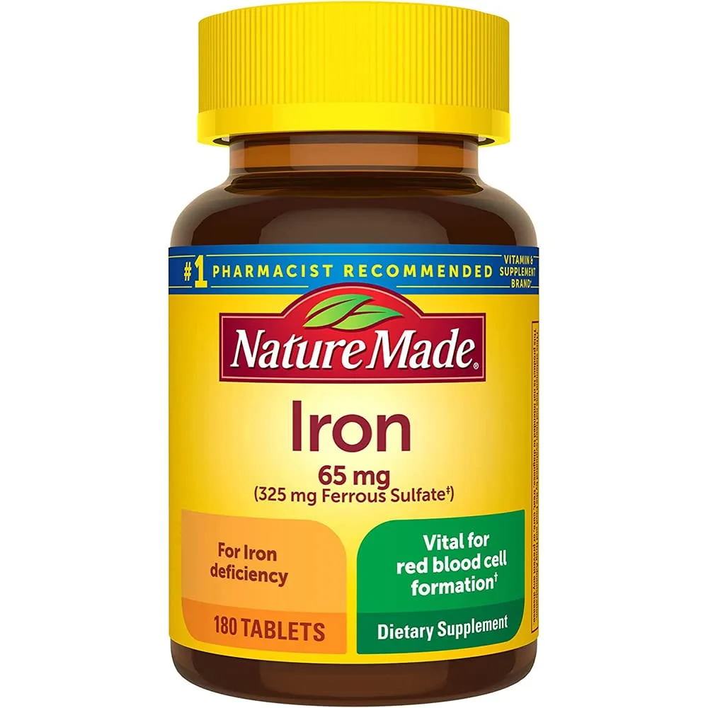 Nature Made Iron 65 mg (325 mg Ferrous Sulfate) Tablets Dietary Supplement for Red Blood Cell Support 180 Tablets 180 Day Supply(1 Pack)…