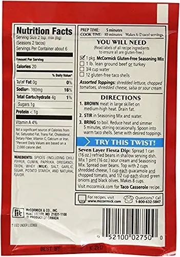 Mccormick Seasoning Mix Gluten-free Taco 1.25oz Pack of 3